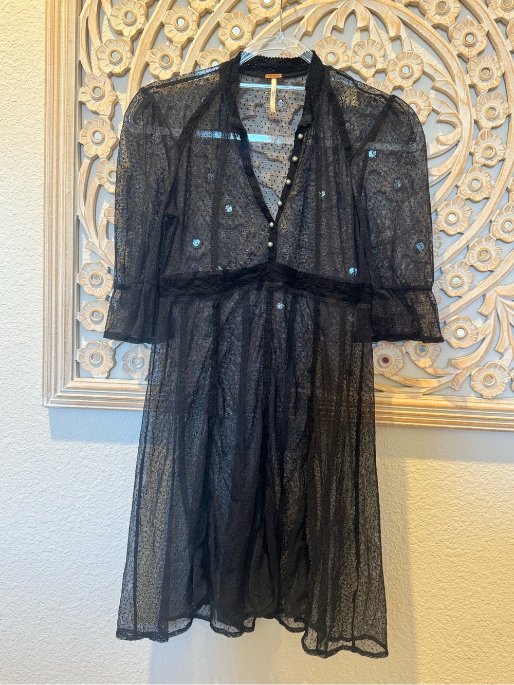 Free People Black Sheer Polka Dot Mini Dress